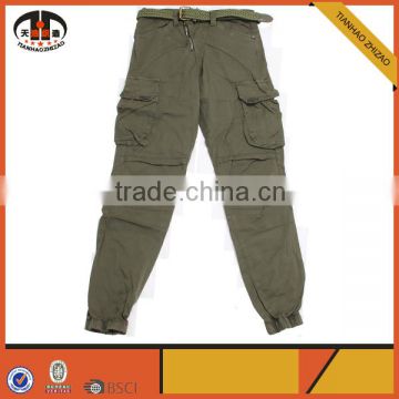 Wholesale Multi-pockets Green army pants for Men with Belt