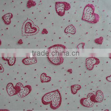 shimmer organza fabric for wedding decoration/party decoration with love pattern