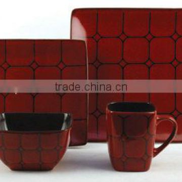Red 16pcs ceramic dinnerware set