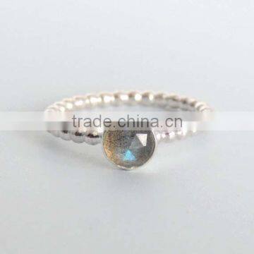 925 Sterling Silver labradorite round faceted Gemstone Ring