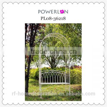 Outdoor White Iron Wedding garden arch with bench