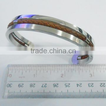 Stainless Steel Bangle with Leather on the middle