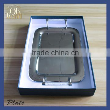 Round Rectangular Oval Hotel Buffet Tray Stainless Steel Food Plate with Crystal Diamond