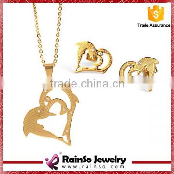 304 Stainless Steel Gold Plated Jewelry Sets with Dolphin Pendant