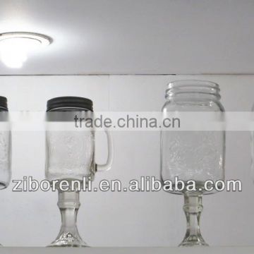 glass footed square mason jar with handle