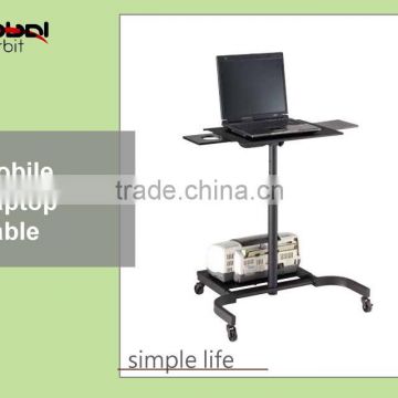 Mobile laptop table with wheels, adjustable computer table with CPU holder, notebook table