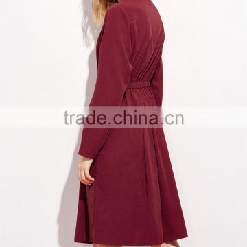 China Guangzhou clothing OEM 100% Cotton rounded neckline long sleeves Flared cut retro women Dress with drawstring