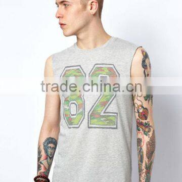 camouflage number print sleeveless tee shirts