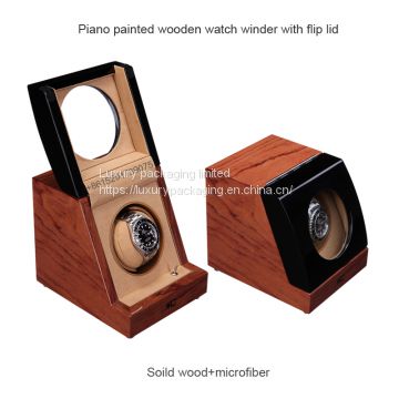 Luxury  Wooden Pattern Glossy Lacquered Wooden Single Watch Winder With Clear Glass Window Automatic Watch Winder