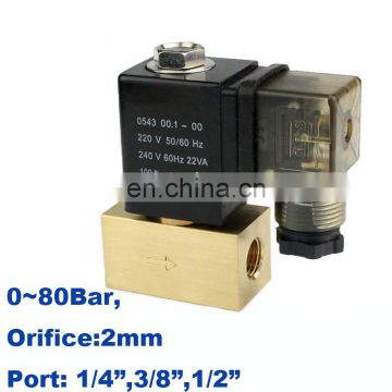 80bar high pressure solenoid valve 2 way 1/4 3/8 1/2 BSP 12V 24V DC AC220V normal close JT22-02 direct acting brass valve