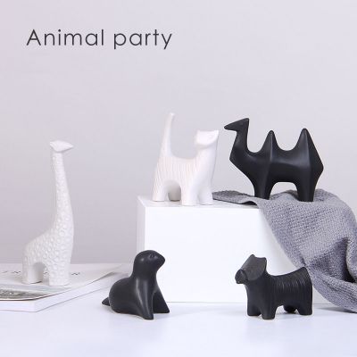 Nordic Modern Creative Cute Black White Animol Ceramic Decoration For Home Bedroom Table