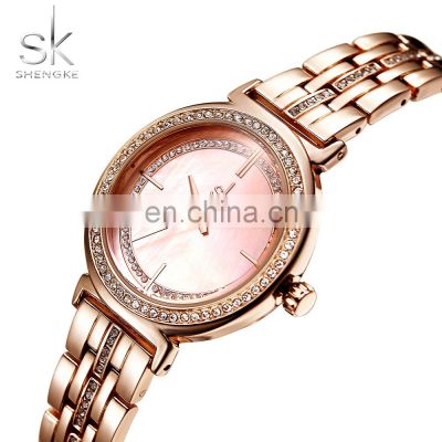 SHENGKE Alloy Band Watch Women K0092L Rose Gold Ultra Wrist Watches Chic Shining Girls Handwatches