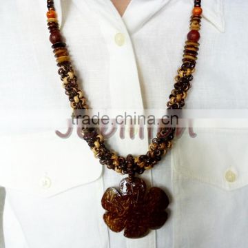 Coconut Shell Necklace Real Natural Carved into Beads