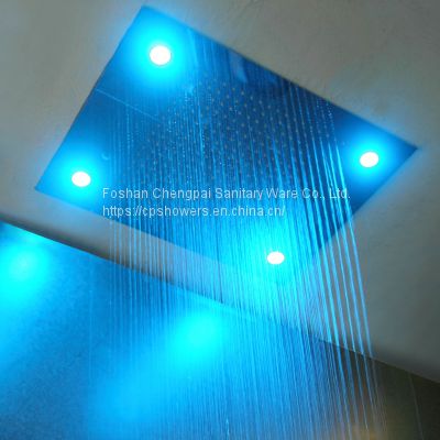stainless steel shower head with LED lighting mixer and handheld showerhead