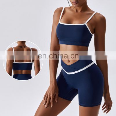 Contrasting Color Thin Straps Sports Bras Wholesale Women Sports Open Back Sexy Fitness Tops