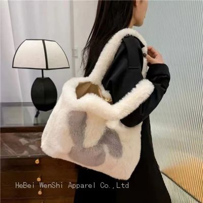 34Winter plush bag cute square large capacity women's bag soft handbag shoulder cute fur bag wholesale