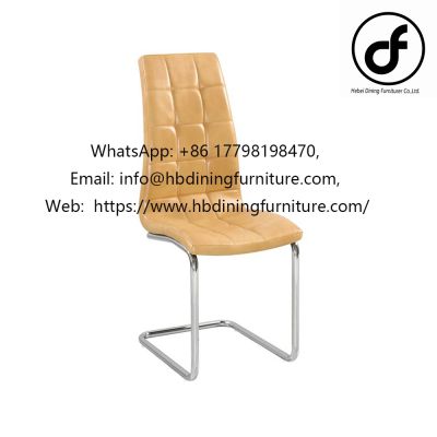 White high back leather seat metal leg dining chair