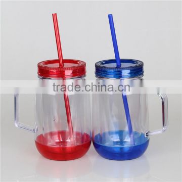 Mlife hot selling 16oz AS plastic double wall tumbler, clear mason jar with handle, straw cup, custom LOGO                        
                                                Quality Choice