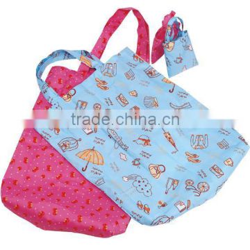 Polyester printed foldable supermarket shopping bag with inner punch
