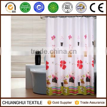 100% polyester flower and butterfly printed cartoon shower curtain
