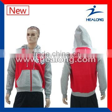 private logo printed grey and red combination cheap hoodie for men