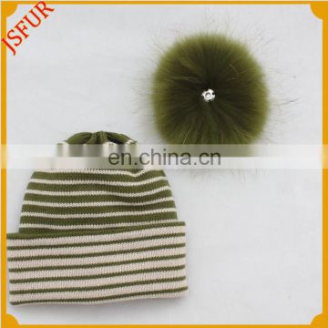 Factory Wool Acrylic Women'S Men'S Striped Fur Ball Pom Beanie Custom Made Bobble Hat