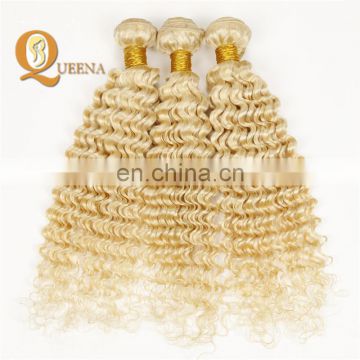 Factory Wholesale 613 Bundles and Frontal Weaving Hair Curly Sew in Human Hair Extensions Blonde