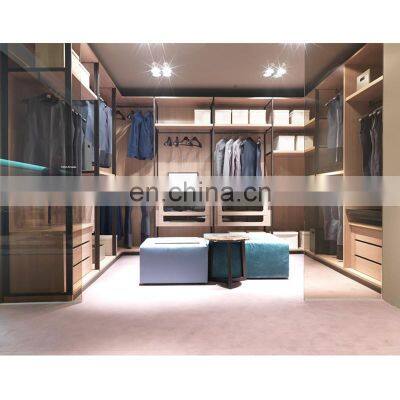 Bedroom furniture modern glass door wooden wardrobe walk in closet for sale