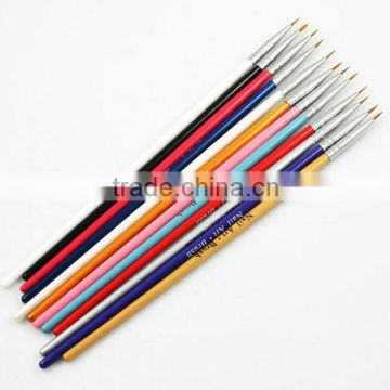 Hot Sell Cheap Wood Handle Nail Brush Set 12PCS Nail Drawing Pen Manicure Tool Kit