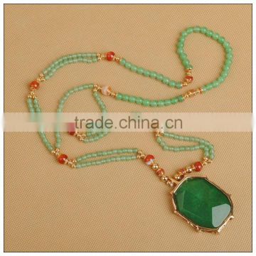 Handmade agate with jade beads necklace , statement necklace ,long necklace