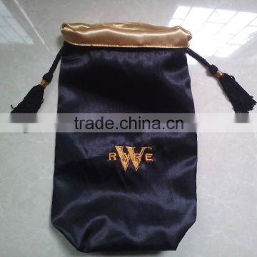 top sale drawstring satin wine bag with logo