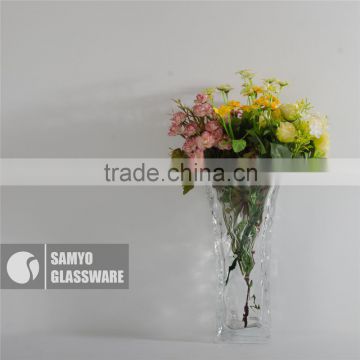 SAMYO home restraunt decoration clear round glass vase with rhombus pattern