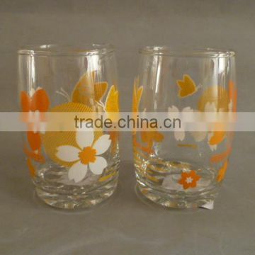 transparent glass cup with decal paper