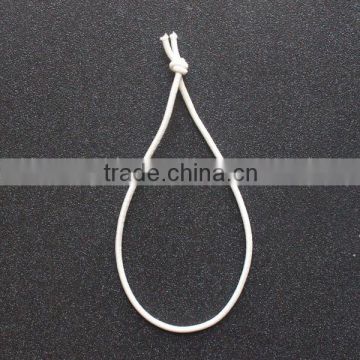 white elastic cord loop with knot for hangtag