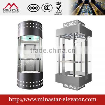 630kg~1250kg,1.0m/s~1.75m/s sightseeing elevator and Observation Elevator|panoramic glass elevator