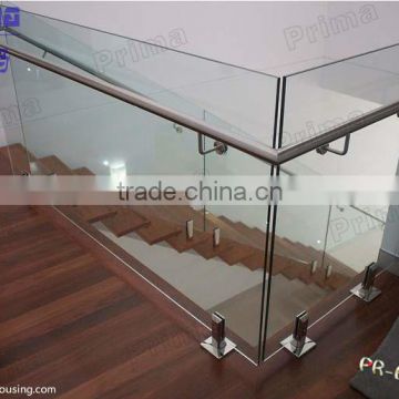 Fashion frameless tempered glass balustrade with steel stair railings