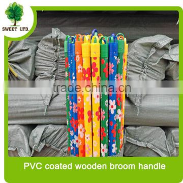 Round wood handle plastic covered floor mop stick