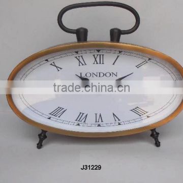 Vintage style Metal table clock oval shape and brass antique finish