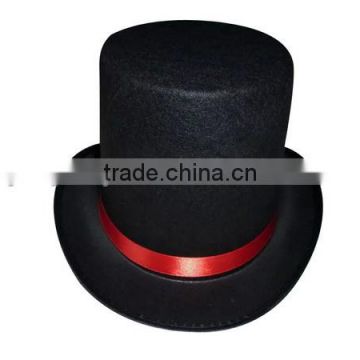 2017 new fashion products Victorian steampunk Vintage black felt slash top wool hat with red ribbon for gentlemen made in china