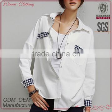 fashion women long sleeve white and front open dress shirts
