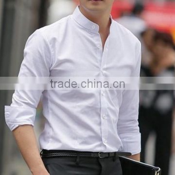 Spring white stand collar shirt Korean slim DP Mens Long Sleeve shirts