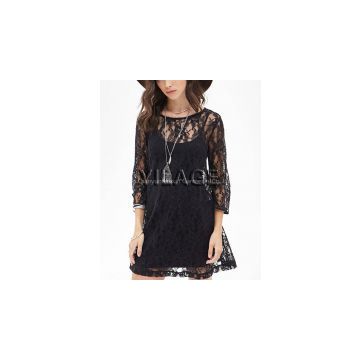 2015 new design hot in summander floral lace pattern Chiffon Dress