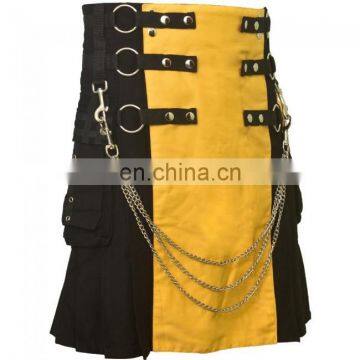 Yellow and Black Modern Fashion Punk Kilt with Chains