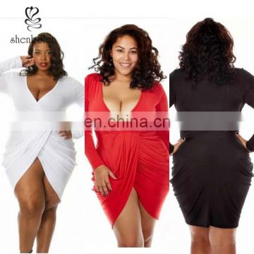 Women 3XL Plus Size Fashionable Summer Sexy Elegant Bodycon V Neck Cocktail Party Long Sleeve Plus Size Dress for Fat Women