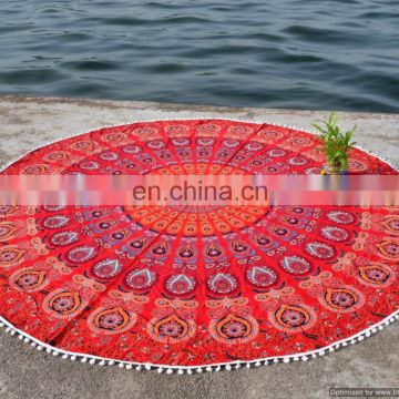 Hippie Mandala Round With Pom-Pom Lace 72" Indian Tapestries Bohemian Beach throw Table Cover Wall Hanging Yoga Sheet Dorm