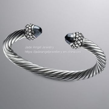 925 Sterling Silver DY Inspired 7mm Hematite Moonlight Ice Cable Bracelet
