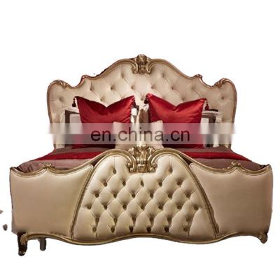 Fabulous Wood Golden Painted Leather Bed French Rococo Solid Wood Gilded Bedroom Furniture Set