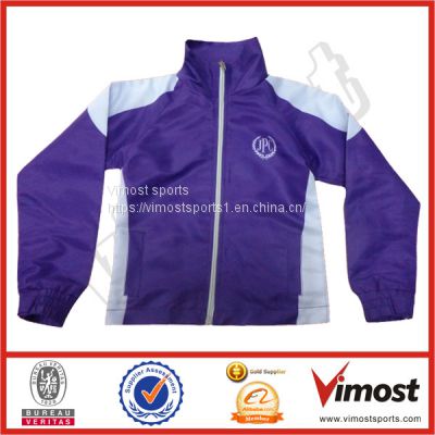Purple and White Custom Sublimation Jacket of Cheap Price with White Zipper
