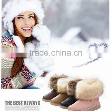 CATWALK-B-14055-1 2014 women's snow boots high quality pu+fox fur EVA outsole