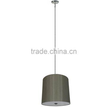 5 light chandelier(Lustre/La arana) in satin steel finish with a large round 22" x 20"toffee crunch silk look fabric shade